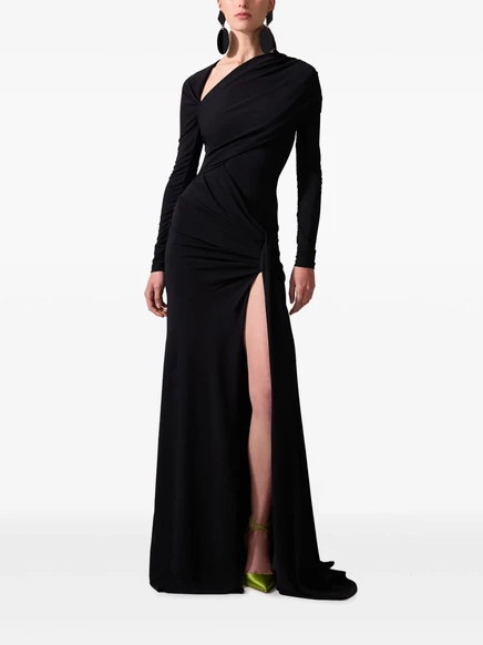 Драпированное платье Carolina Herrera с длинным рукавом blue
