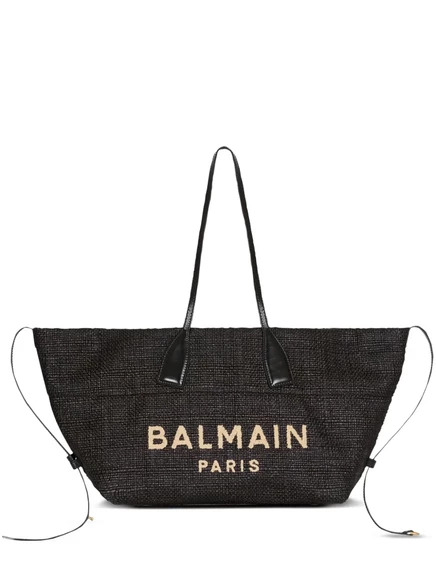 Сумка-шопер Balmain из рафии и кожи, черная