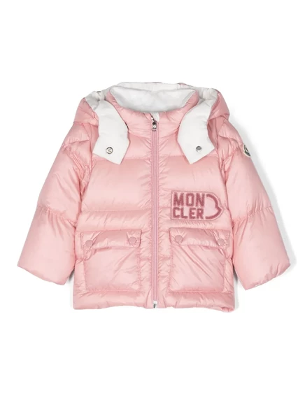 Пуховик с вышитым логотипом Moncler Enfant Abbaye pink