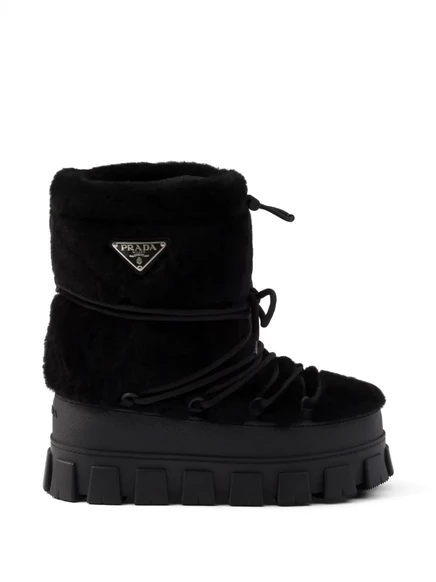 Женские ботинки Prada для апре-ски из овчины, черные