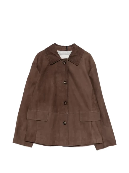Женская кожаная куртка S. Max Mara на пуговицах, коричневая