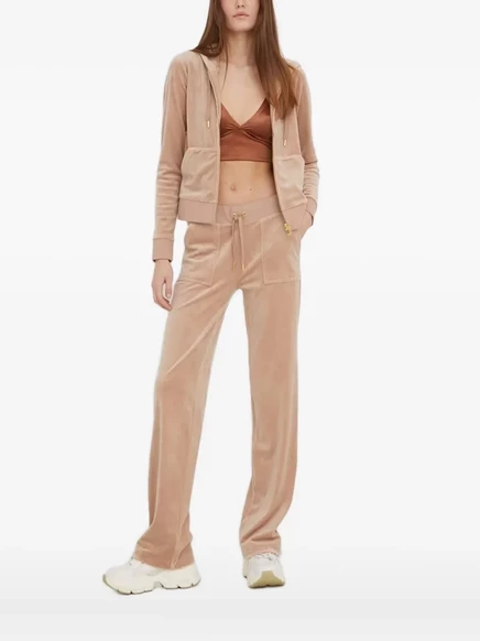 Женское велюровое худи Juicy Couture на молнии, бежевое