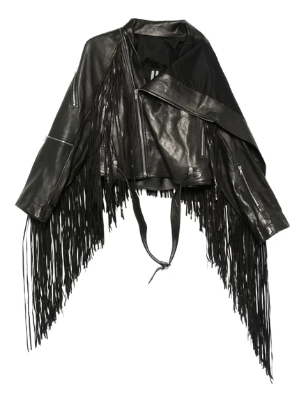 Женская кожаная куртка Rick Owens с бахромой, черная
