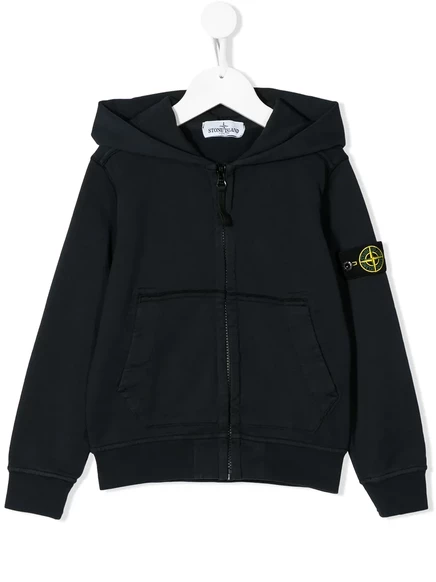 Худи для мальчиков Stone Island Junior на молнии с логотипом, синее