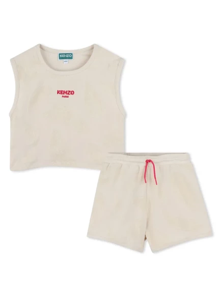 Комплект из махрового жаккардового топа и шортиков Kenzo Kids neutrals
