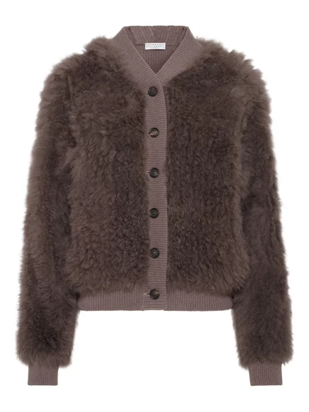 Женский кардиган Brunello Cucinelli с овчиной, шоколадный