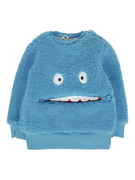 Детская толстовка Stella McCartney с карманом на молнии в виде лица монстра blue
