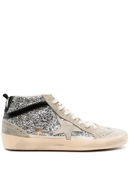 Женские кеды Golden Goose Mid Star глиттерные, серые