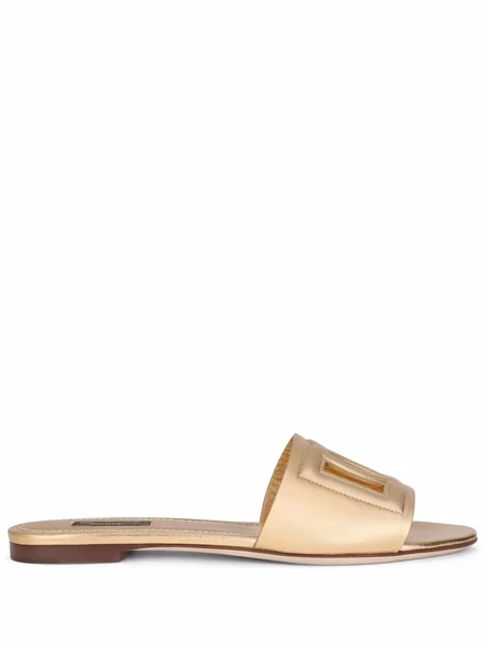 Кожаные босоножки с логотипом Dolce & Gabbana DG gold