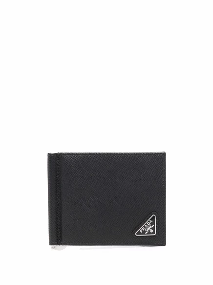 Мужской кожаный кошелек Prada Saffiano складной, черный