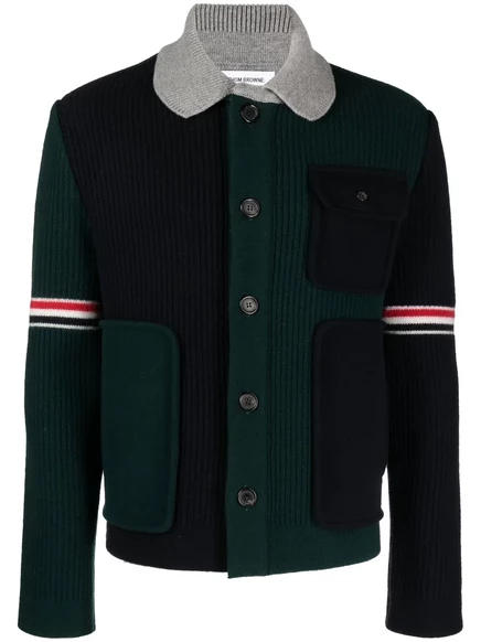 Мужской кардиган Thom Browne пэчворк из шерсти, зеленый