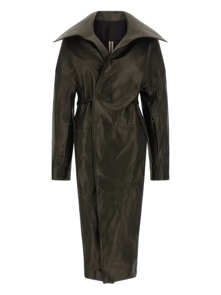 Женское кожаное пальто Rick Owens Dracucollar с поясом, черное
