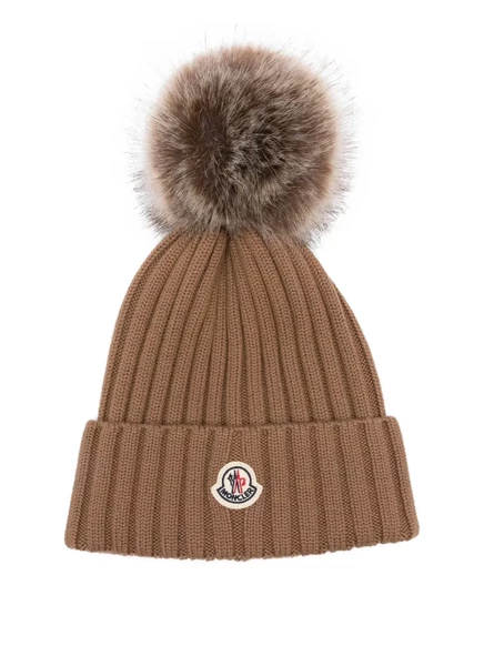 Женская шерстяная шапка Moncler, коричневая