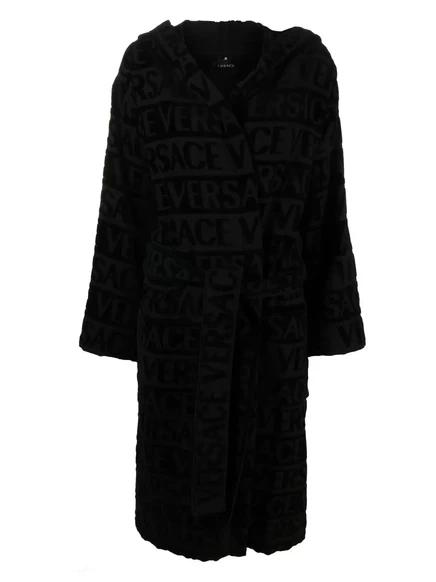 Женский махровый халат Versace с логотипом, черный