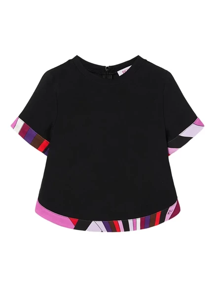 Детская блузка PUCCI Junior с контрастной отделкой, черная