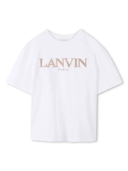 Детская футболка Lanvin Enfant с вышитым логотипом, белая