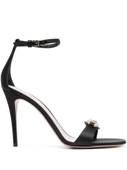 Фирменные атласные босоножки Valentino Garavani 100 мм VLogo из атласа black