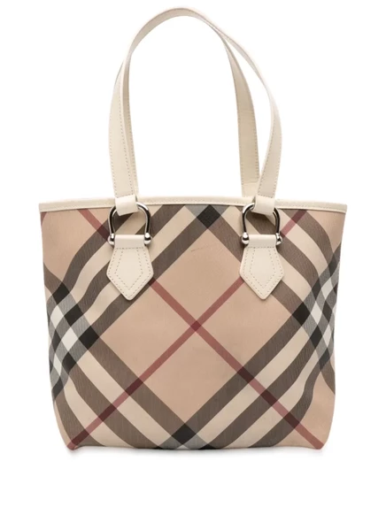 Холщовая сумка-тоут Burberry, бывшая в употреблении в 2000-2017 годах, Supernova в клетку с покрытием brown