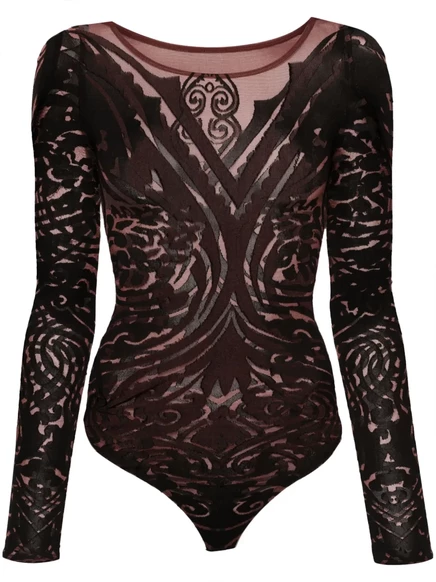 Женское боди Wolford x ETRO Body Tattoo, черно-коричневое