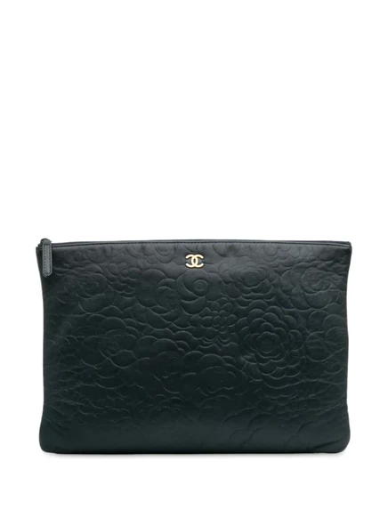 Женский клатч Chanel Camellia, ягнячья кожа, синий