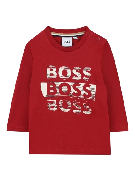 Детская футболка Boss Kidswear с принтом, красная