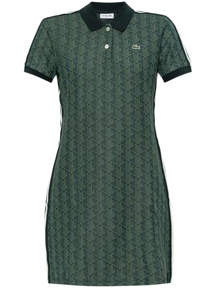 Женское платье-поло Lacoste жаккардовое с монограммой, зеленое