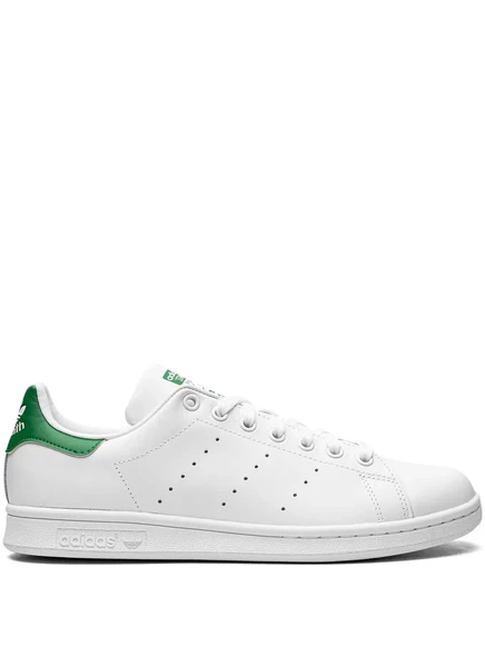 Женские кеды Adidas Stan Smith белые с зеленым задником