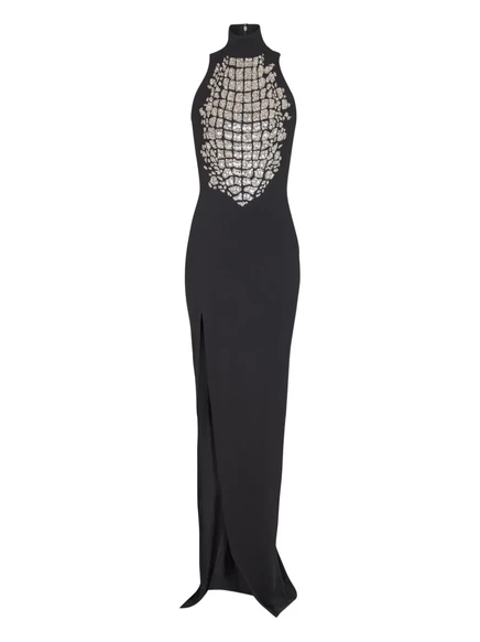 Макси-платье Balmain с высоким вырезом и украшенным разрезом black