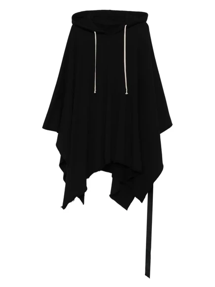 Пончо с капюшоном и обтрепанным подолом от Rick Owens DRKSHDW black