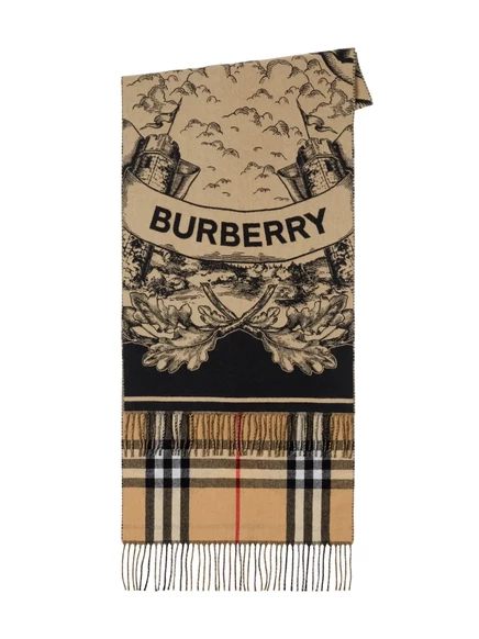Унисекс шарф Burberry из кашемира, бежево-чёрный