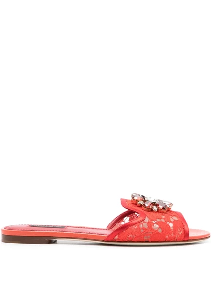 Женские шлепанцы Dolce & Gabbana с брошью, красные
