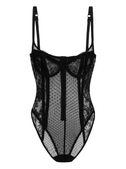 Женское боди Dolce & Gabbana с кружевными вставками, черное
