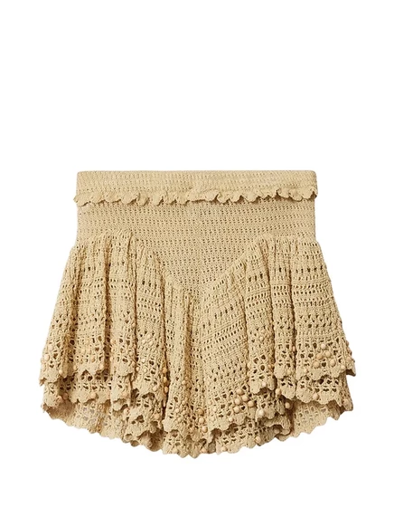 ISABEL MARANT Olzea вышитые бисером хлопчатобумажные шорты нейтрального цвета, связанные крючком