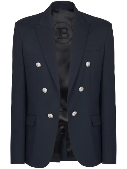 Шерстяной блейзер Balmain с отделкой на пуговицах blue
