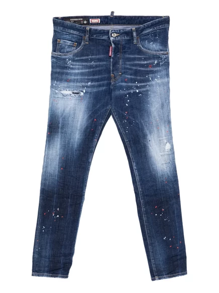 Мужские джинсы DSquared2 Skater зауженные, эффект краски, синие