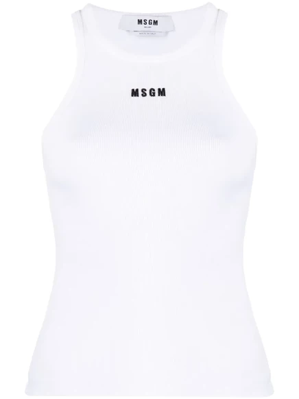 Майка в рубчик с вышитым логотипом MSGM white