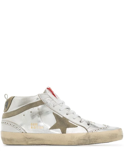 Женские высокие кеды Golden Goose Mid-Star ламинированные, серебристые