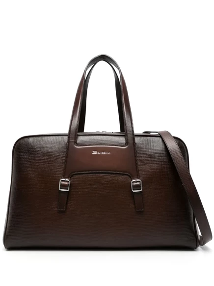 Мужская кожаная дорожная сумка Santoni, коричневая