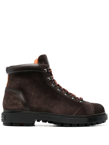 Замшевые сапоги Santoni на шнуровке brown