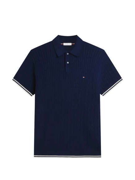 Мужское поло Tommy Hilfiger кабельной вязки, синее