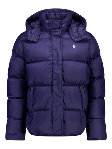 Детский стеганый пуховик Polo Ralph Lauren Kids с капюшоном, темно-синий