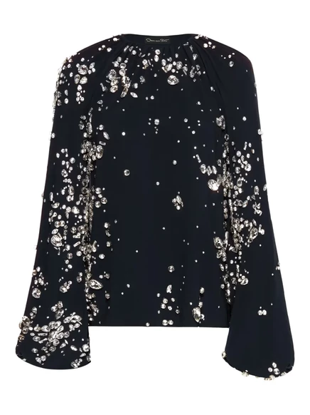 Блузка с воздушным шаром Oscar de la Renta, украшенная кристаллами blue