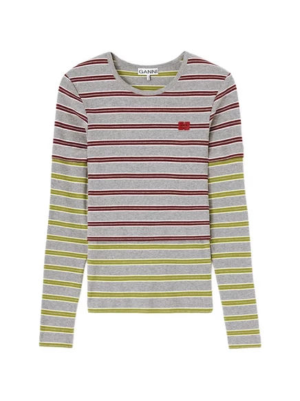 Женский лонгслив Ganni Double Stripe, серый
