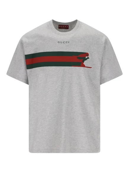 Мужская футболка Gucci в полоску с принтом, серая