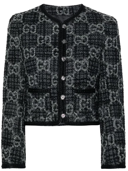 Женский твидовый жакет Gucci с узором GG, серый
