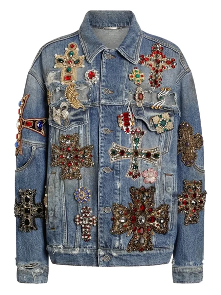 Женская джинсовая куртка Dolce & Gabbana с бисером, голубая