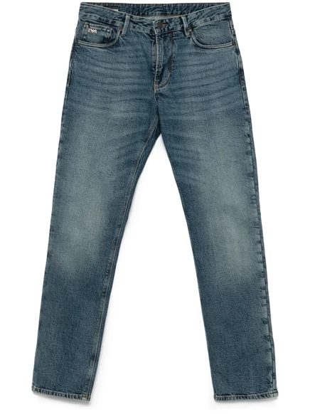 Мужские джинсы Emporio Armani узкие с логотип‑пластиной, синие