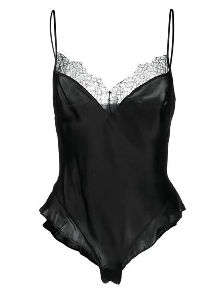 Женское боди Maison Close из шелка с кружевом, черное