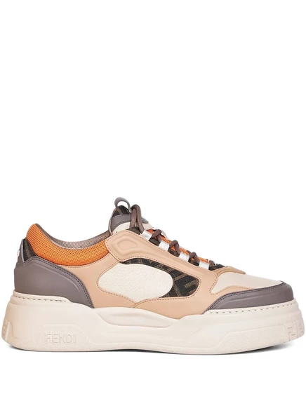 Мужские кеды Fendi Force кожаные с тиснением FF, бежевые