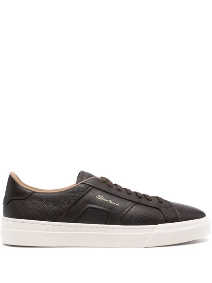 Мужские кожаные кроссовки Santoni на шнуровке, кофейные